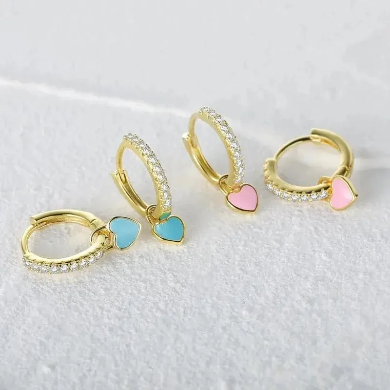 CANNER Herz Süße Süßigkeiten Neon Farbe Silber Goldene Farbe Creolen Emaille Herz Charm Tropfen Ohrring Für Mädchen Party Schmuck