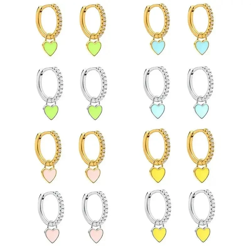 CANNER Herz Süße Süßigkeiten Neon Farbe Silber Goldene Farbe Creolen Emaille Herz Charm Tropfen Ohrring Für Mädchen Party Schmuck