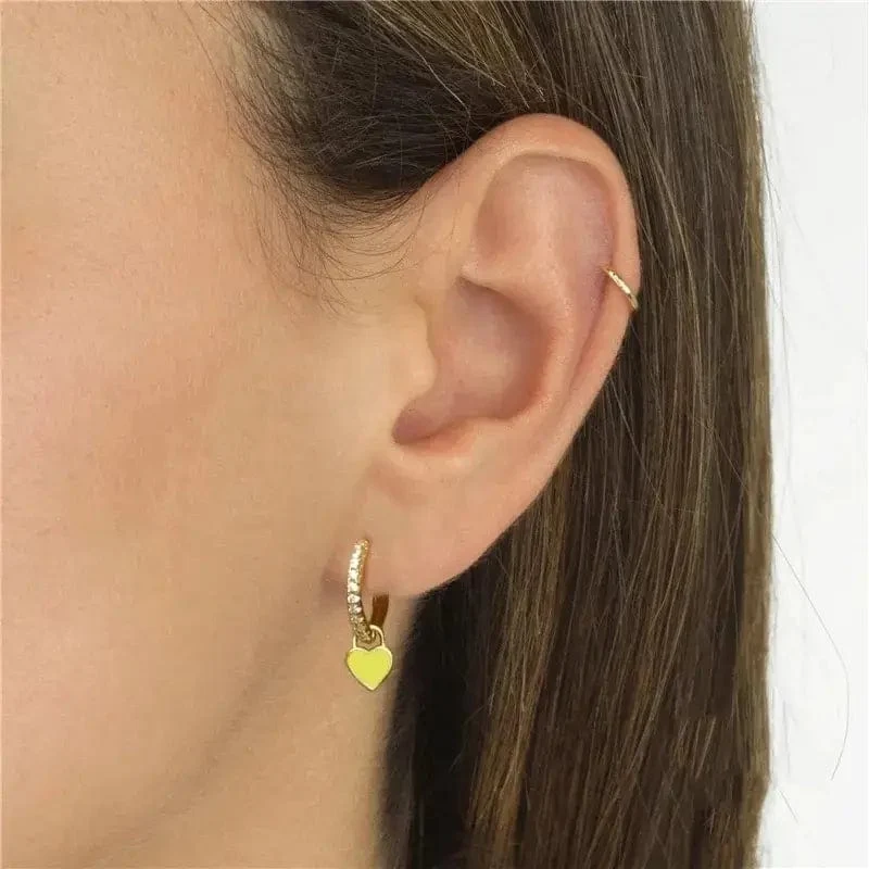 CANNER Herz Süße Süßigkeiten Neon Farbe Silber Goldene Farbe Creolen Emaille Herz Charm Tropfen Ohrring Für Mädchen Party Schmuck