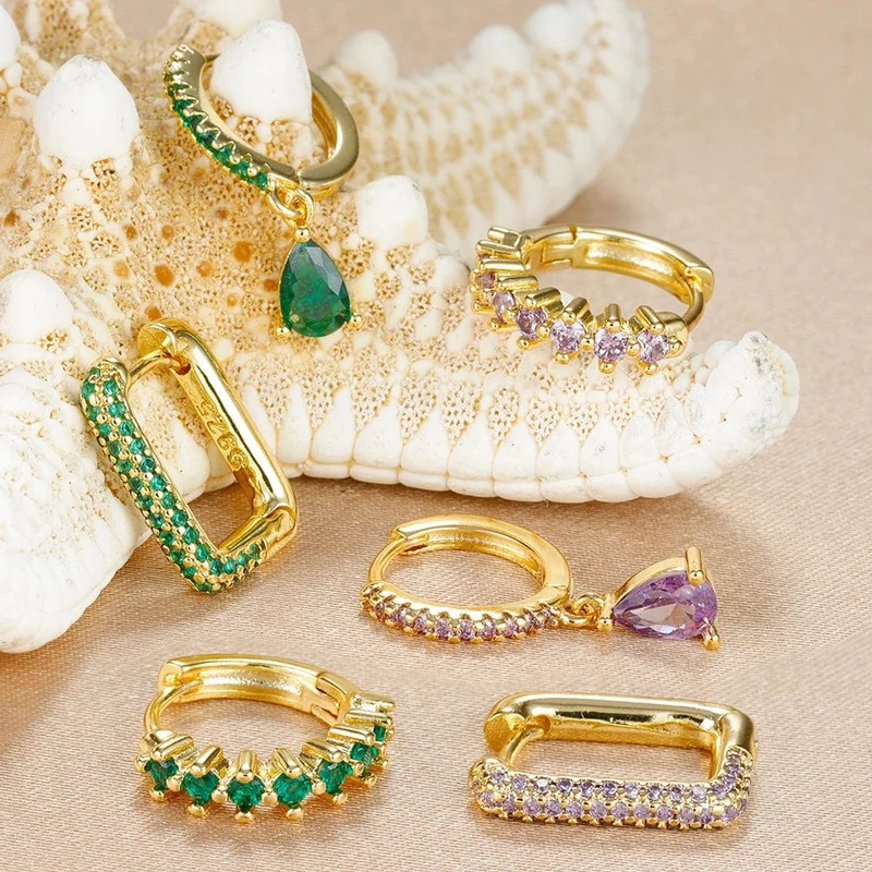 3-teiliges modisches Ohrring-Set mit Zirkonia-Wassertropfen-Anhänger für Frauen, Edelstahl, rund, U-förmig, Creolen, Piercingschmuck