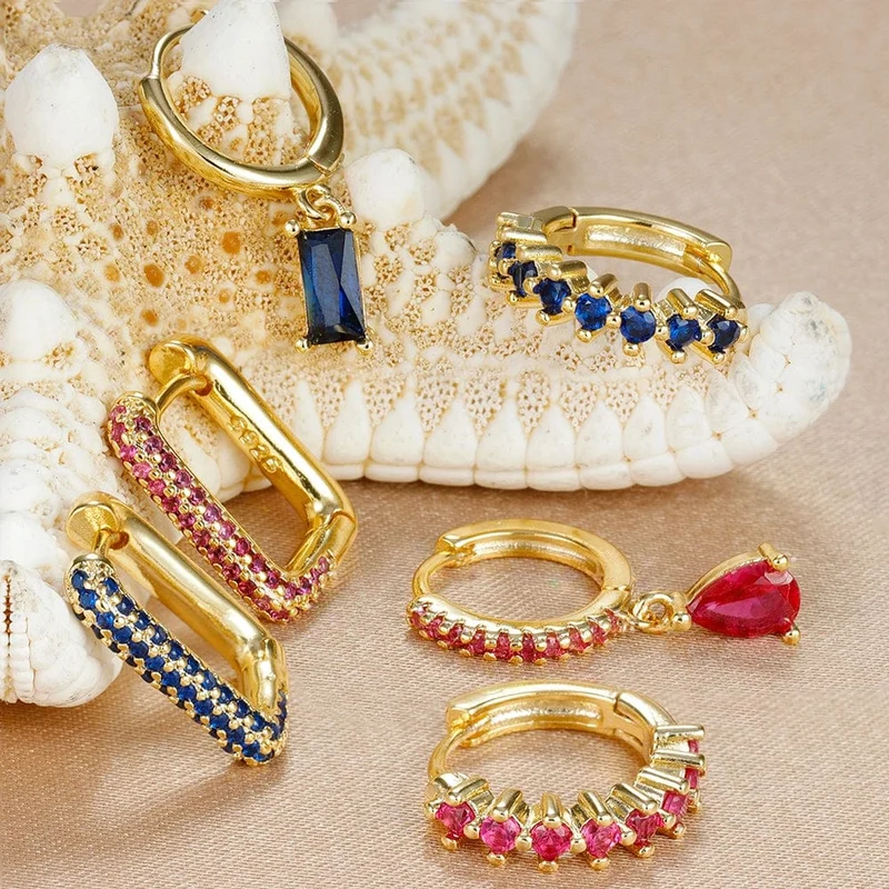 3-teiliges modisches Ohrring-Set mit Zirkonia-Wassertropfen-Anhänger für Frauen, Edelstahl, rund, U-förmig, Creolen, Piercingschmuck