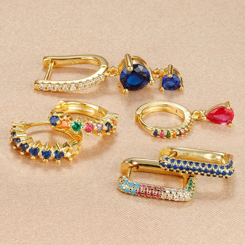 3-teiliges modisches Ohrring-Set mit Zirkonia-Wassertropfen-Anhänger für Frauen, Edelstahl, rund, U-förmig, Creolen, Piercingschmuck