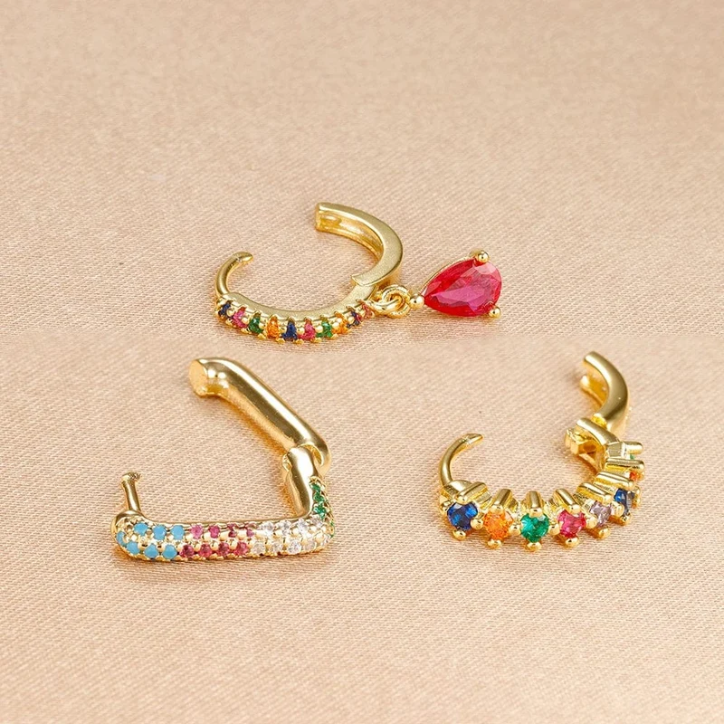 3-teiliges modisches Ohrring-Set mit Zirkonia-Wassertropfen-Anhänger für Frauen, Edelstahl, rund, U-förmig, Creolen, Piercingschmuck