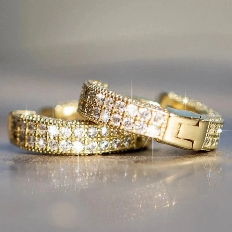 Luxus Zirkonia Gold Farbe Zirkon Hoop Ohrringe Für Frauen Luxus Kreis Kristall Mädchen Partei Schmuck