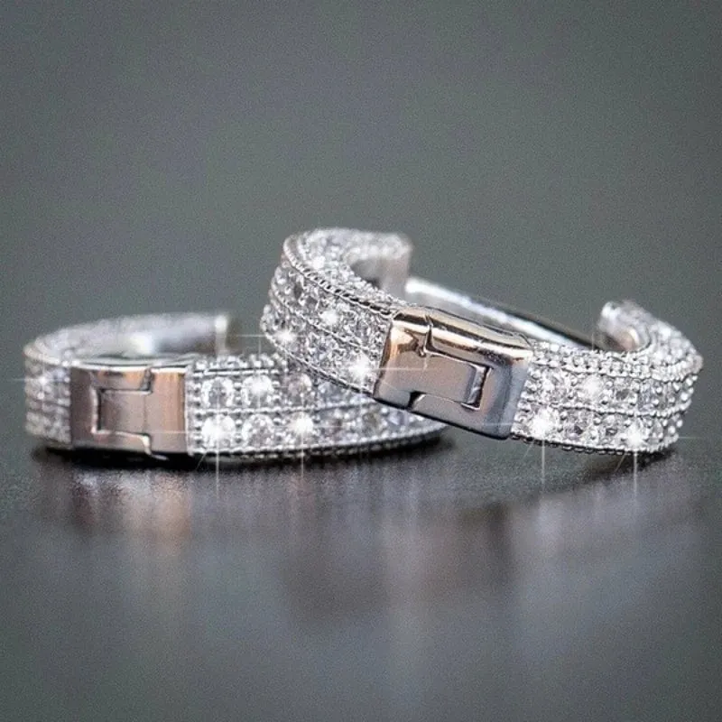 Luxus Zirkonia Gold Farbe Zirkon Hoop Ohrringe Für Frauen Luxus Kreis Kristall Mädchen Partei Schmuck