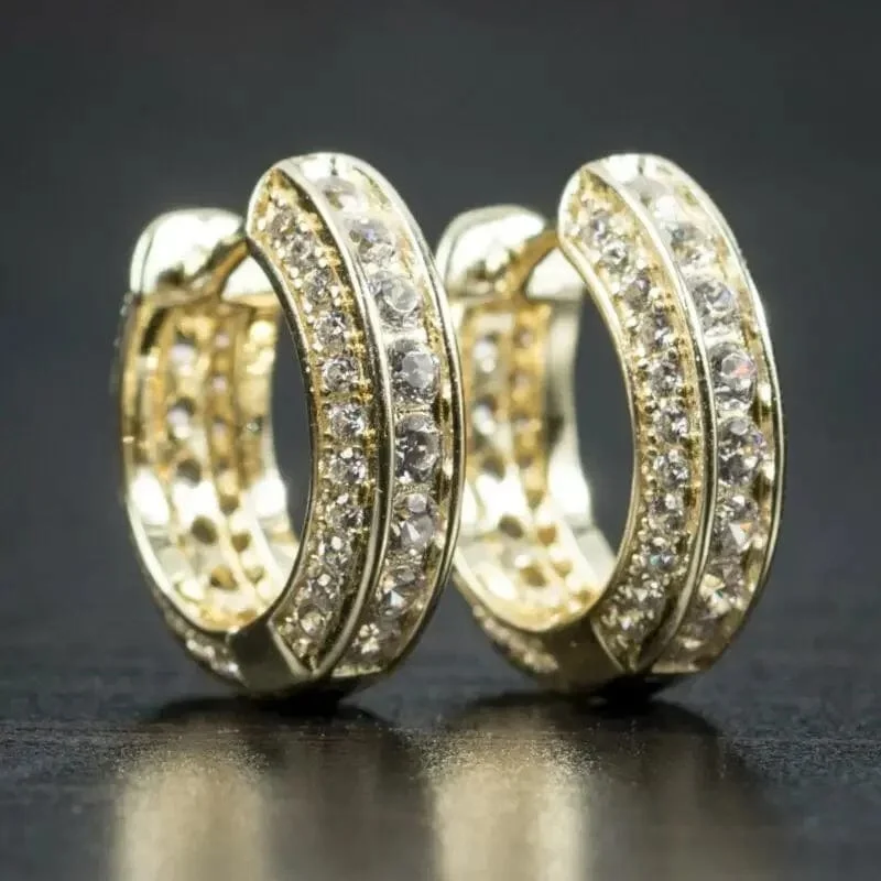 Luxus Zirkonia Gold Farbe Zirkon Hoop Ohrringe Für Frauen Luxus Kreis Kristall Mädchen Partei Schmuck