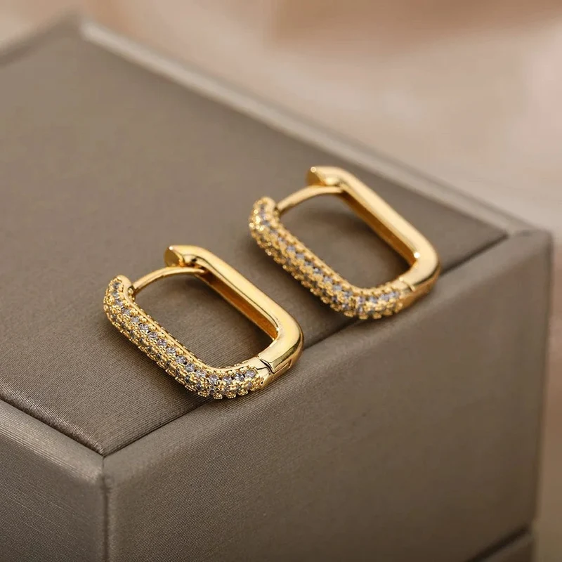 Quadrat Kreis Hoop Ohrringe Für Frauen Luxus Edelstahl Ohrringe zerreißen Hochzeit Schmuck aretes mujer