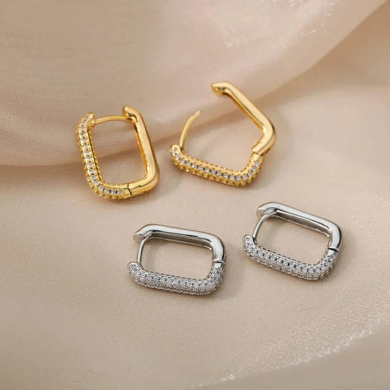Quadrat Kreis Hoop Ohrringe Für Frauen Luxus Edelstahl Ohrringe zerreißen Hochzeit Schmuck aretes mujer
