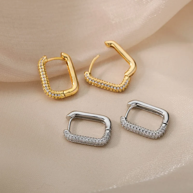 Quadrat Kreis Hoop Ohrringe Für Frauen Luxus Edelstahl Ohrringe zerreißen Hochzeit Schmuck aretes mujer
