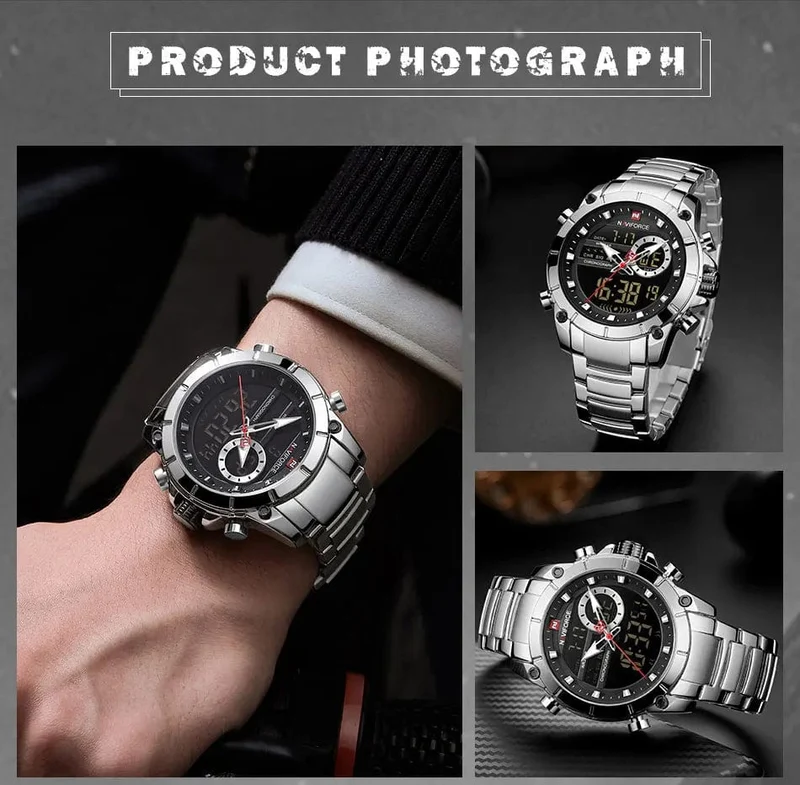 NAVIFORCE 9163 Luxus Original Sport Armbanduhr Für Männer Quarz Stahl Wasserdicht Dual Display Militär Uhren Relogio Masculino