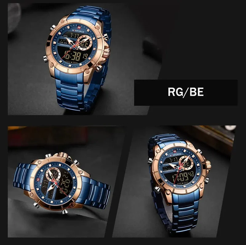NAVIFORCE 9163 Luxus Original Sport Armbanduhr Für Männer Quarz Stahl Wasserdicht Dual Display Militär Uhren Relogio Masculino