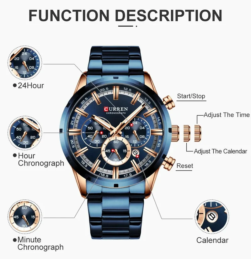 CURREN Herrenuhr – Topmarke, Luxus-Sportuhr, Quarz, Vollstahl, wasserdicht, Chronograph, Armbanduhr, Herrenuhr, Relogio Masculino