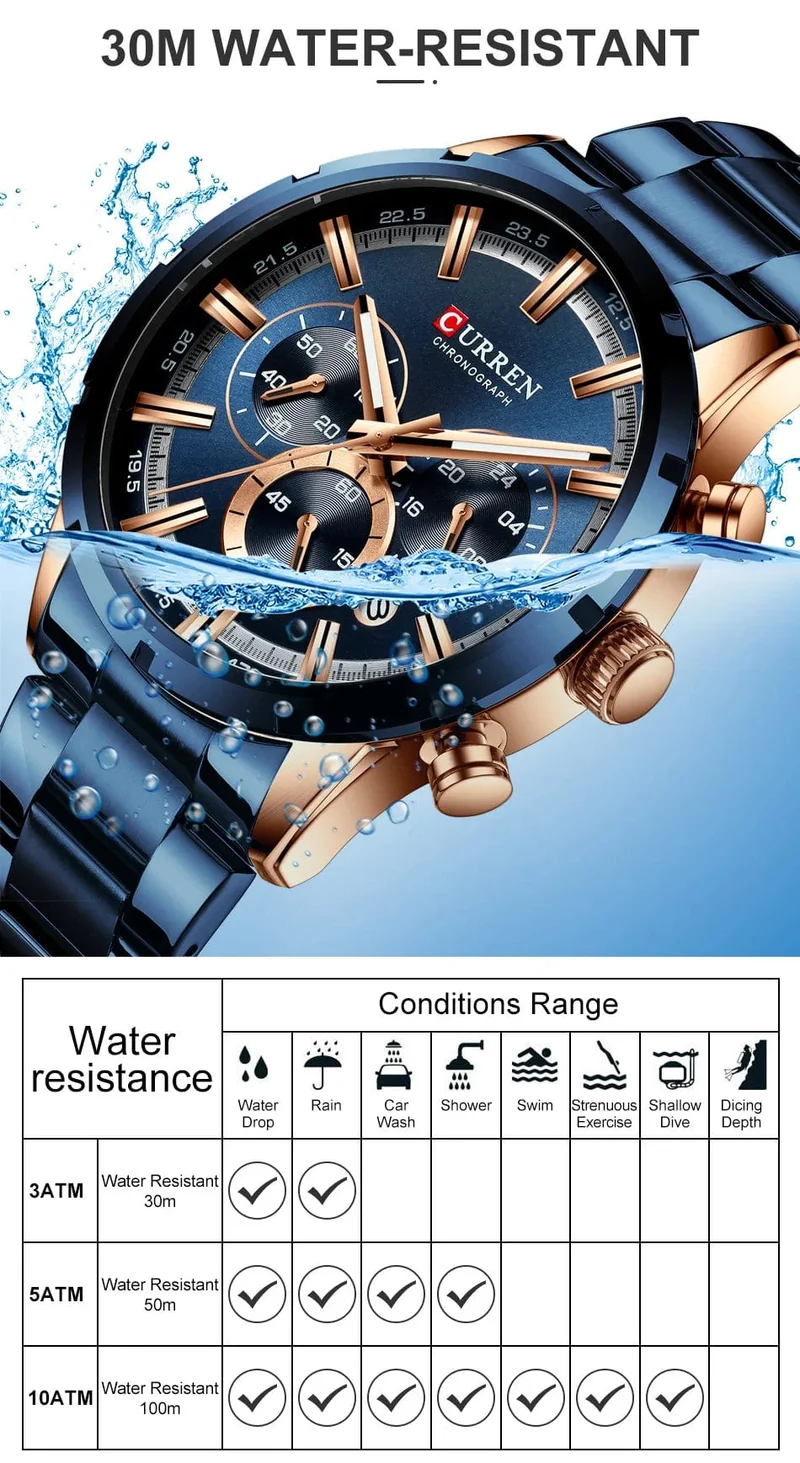 CURREN Herrenuhr – Topmarke, Luxus-Sportuhr, Quarz, Vollstahl, wasserdicht, Chronograph, Armbanduhr, Herrenuhr, Relogio Masculino