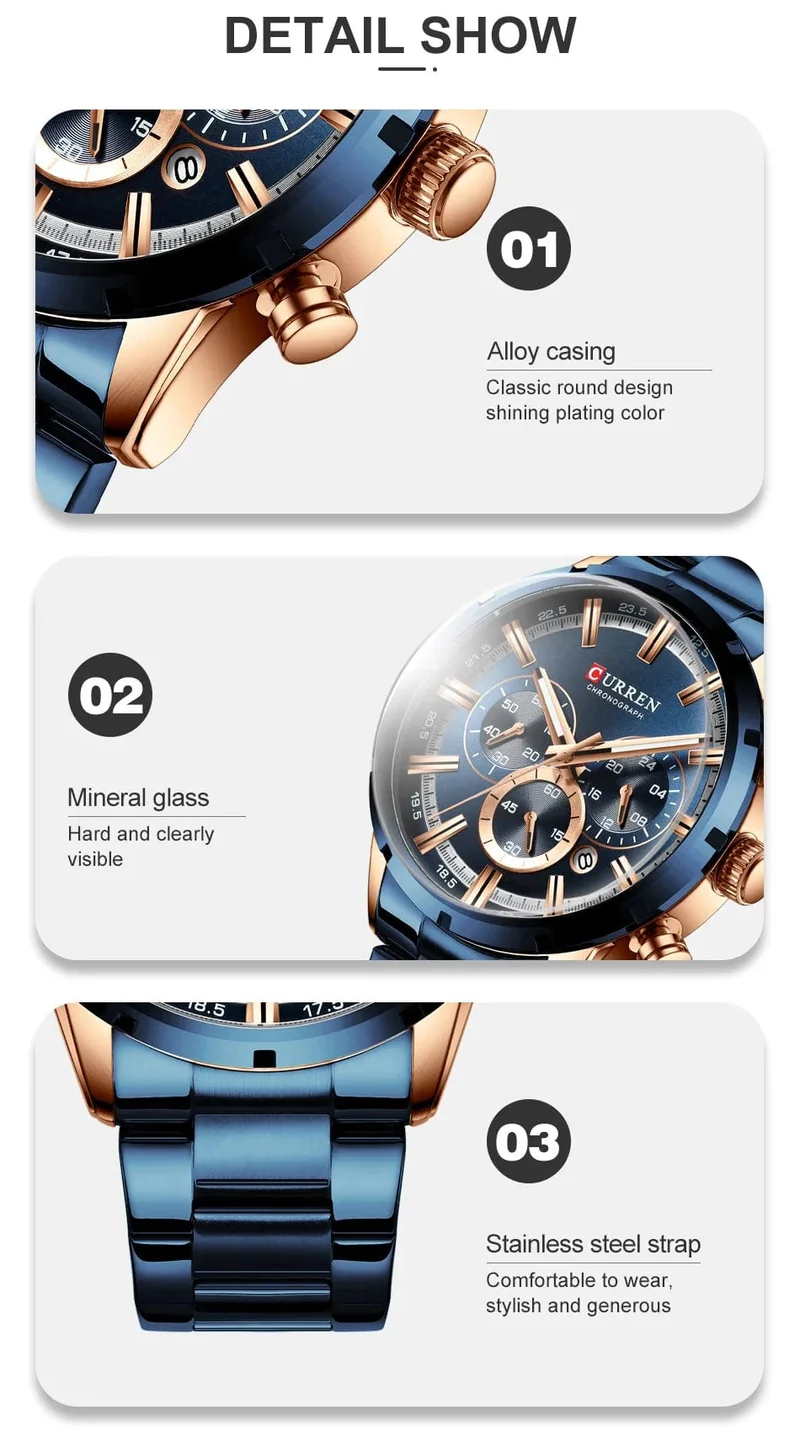 CURREN Herrenuhr – Topmarke, Luxus-Sportuhr, Quarz, Vollstahl, wasserdicht, Chronograph, Armbanduhr, Herrenuhr, Relogio Masculino