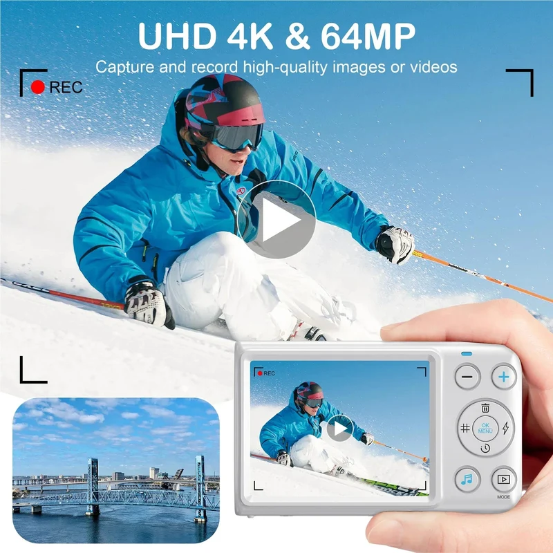 4K-Digitalkameras für die Fotografie, 18-facher Digitalzoom, Fotokameras für Kinder, 64 MP, Autofokus, Vlogging-Videokamera für YouTube