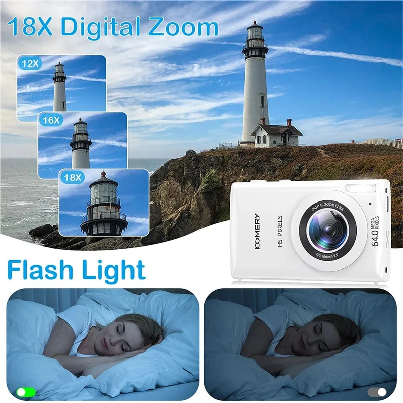 4K-Digitalkameras für die Fotografie, 18-facher Digitalzoom, Fotokameras für Kinder, 64 MP, Autofokus, Vlogging-Videokamera für YouTube