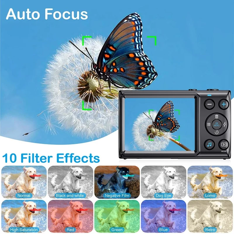 4K-Digitalkameras für die Fotografie, 18-facher Digitalzoom, Fotokameras für Kinder, 64 MP, Autofokus, Vlogging-Videokamera für YouTube