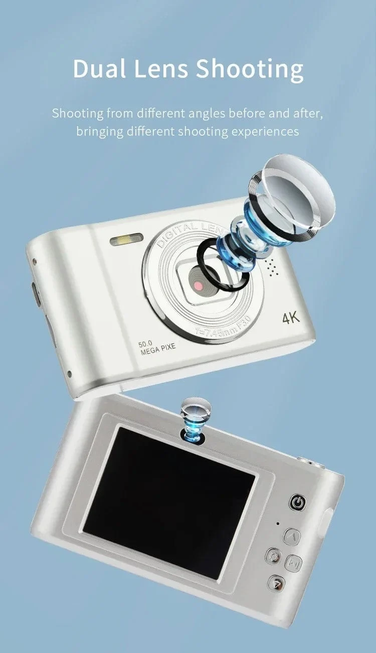 4K-Digitalkamera, Reise-Selfie-Kamera, 50 Megapixel, HD-Fotografie, 2.4-Zoll-Bildschirm, Einsteiger-Selfie-Mini-Retro-Kamera für den Kindercampus