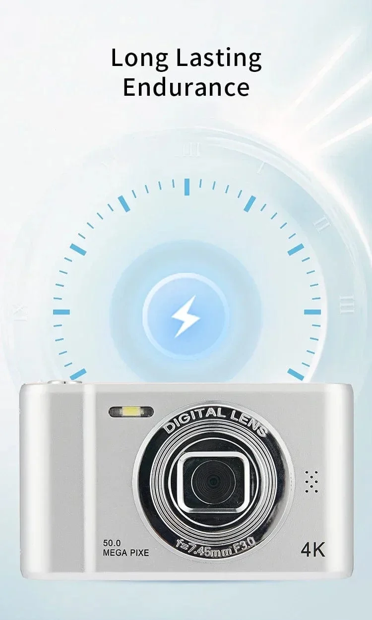 4K-Digitalkamera, Reise-Selfie-Kamera, 50 Megapixel, HD-Fotografie, 2.4-Zoll-Bildschirm, Einsteiger-Selfie-Mini-Retro-Kamera für den Kindercampus