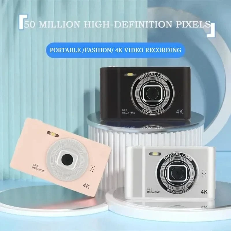 4K-Digitalkamera, Mini-Retro-Reise-Selfie-Kamera, 50 Megapixel, HD-Fotografie, 2.4-Zoll-Bildschirm, Einsteiger-Selfie-Cam für den Kindercampus