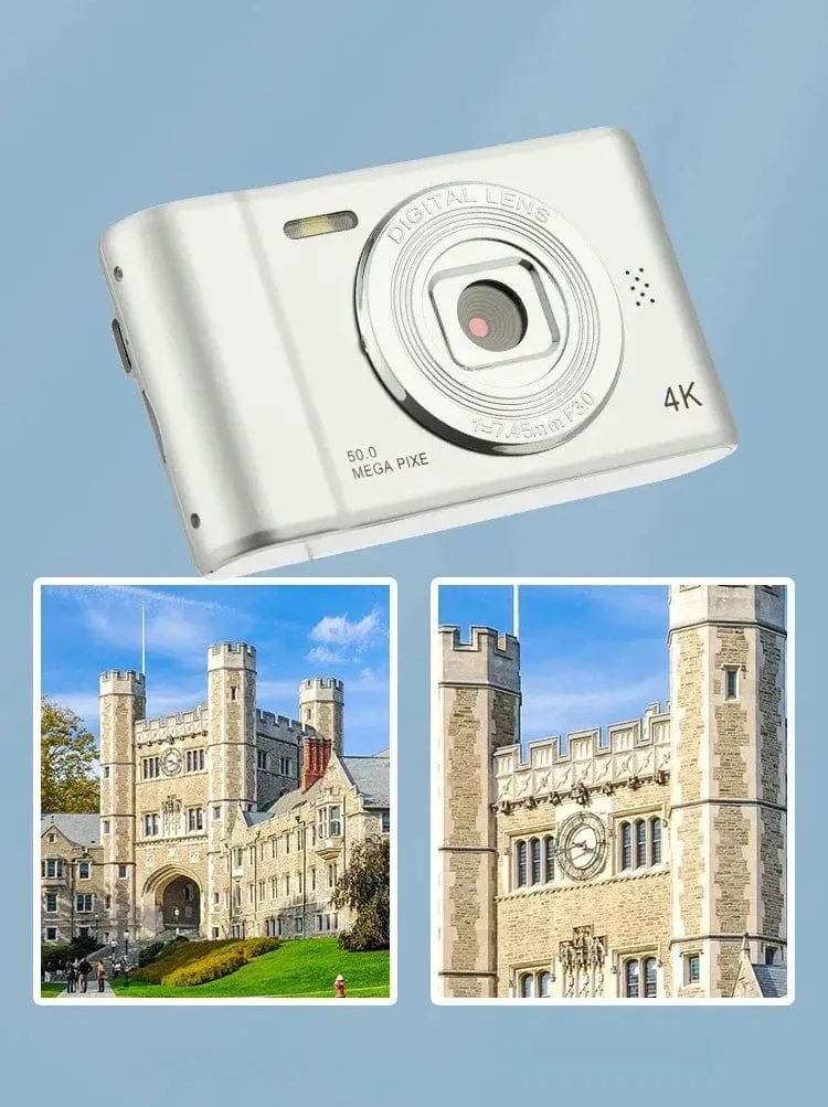 4K-Digitalkamera, Mini-Retro-Reise-Selfie-Kamera, 50 Megapixel, HD-Fotografie, 2.4-Zoll-Bildschirm, Einsteiger-Selfie-Cam für den Kindercampus
