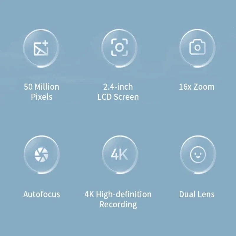 4K-Digitalkamera, 50 Megapixel, HD-Fotografie, Reise-Selfie-Kamera, 2.4-Zoll-Bildschirm, Einsteiger-Selfie-Minikamera für den Kindercampus