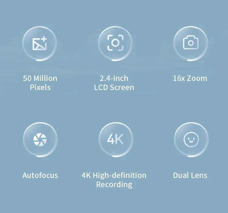 4K-Digitalkamera, 50 Megapixel, HD-Fotografie, Reise-Selfie-Kamera, 2.4-Zoll-Bildschirm, Einsteiger-Selfie-Minikamera für den Kindercampus