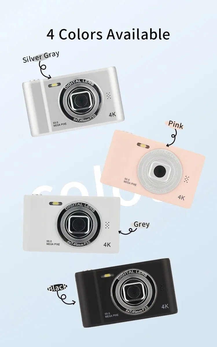 4K-Digitalkamera, 50 Megapixel, HD-Fotografie, Reise-Selfie-Kamera, 2.4-Zoll-Bildschirm, Einsteiger-Selfie-Minikamera für den Kindercampus