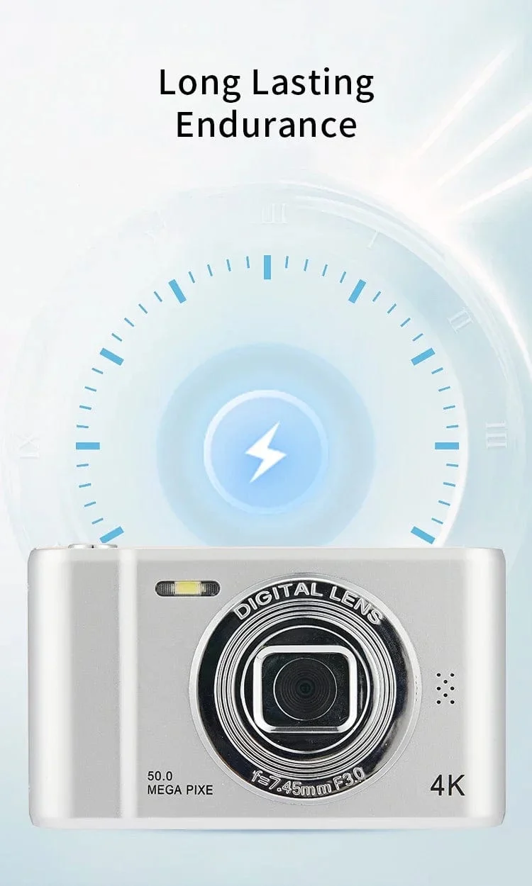 4K-Digitalkamera, 50 Megapixel, HD-Fotografie, Reise-Selfie-Kamera, 2.4-Zoll-Bildschirm, Einsteiger-Selfie-Minikamera für den Kindercampus