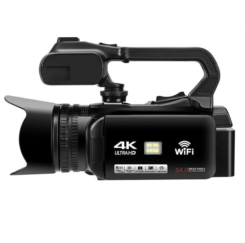WIFI-Camcorder, 4K-Videokamera, 64 MP, 60 FPS, HD, Autofokus, Vlogging, 4.0-Zoll-Touchscreen, 18-facher Zoom für Live-Streaming