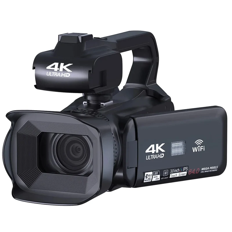 WIFI-Camcorder, 4K-Videokamera, 64 MP, 60 FPS, HD, Autofokus, Vlogging, 4.0-Zoll-Touchscreen, 18-facher Zoom für Live-Streaming