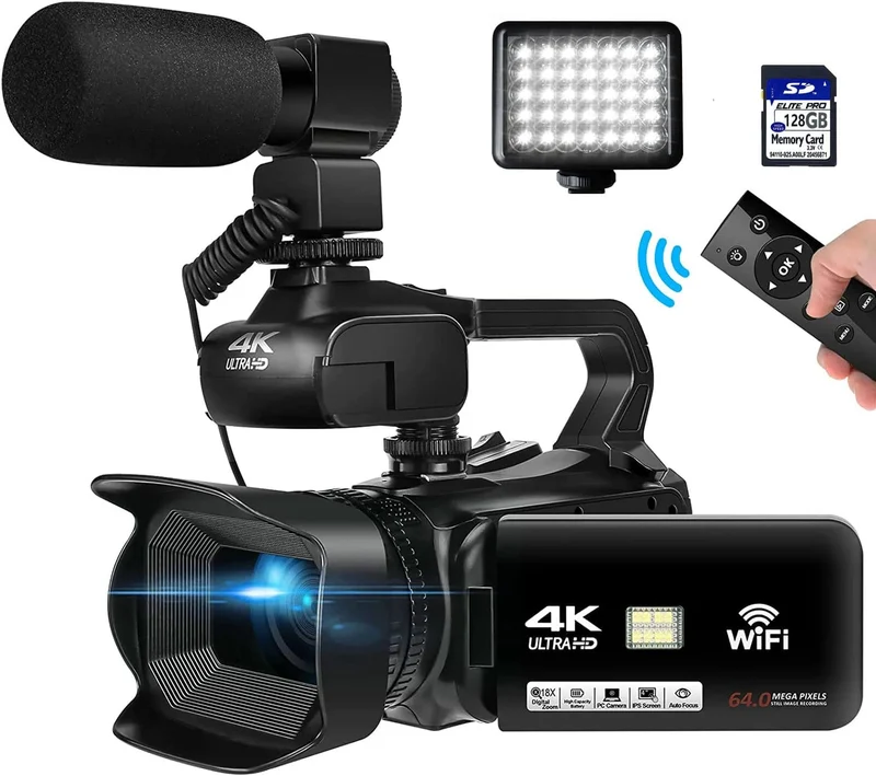 WIFI-Camcorder, 4K-Videokamera, 64 MP, 60 FPS, HD, Autofokus, Vlogging, 4.0-Zoll-Touchscreen, 18-facher Zoom für Live-Streaming
