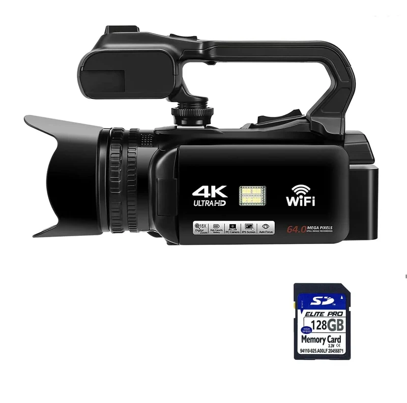 WIFI-Camcorder, 4K-Videokamera, 64 MP, 60 FPS, HD, Autofokus, Vlogging, 4.0-Zoll-Touchscreen, 18-facher Zoom für Live-Streaming
