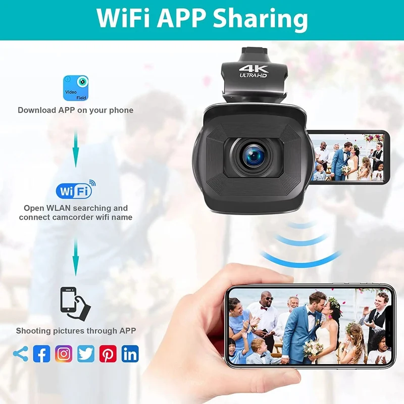 WIFI-Camcorder, 4K-Videokamera, 64 MP, 60 FPS, HD, Autofokus, Vlogging, 4.0-Zoll-Touchscreen, 18-facher Zoom für Live-Streaming