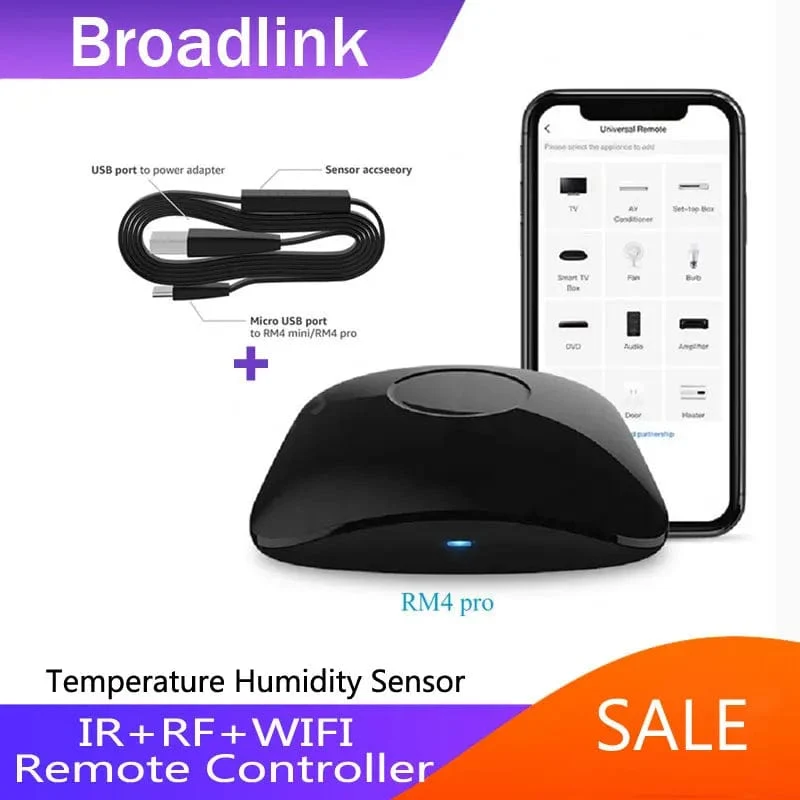BroadLink RM4 Pro Version Kabelloser Universal Remote Hub mit HTS2 Temperatur- und Feuchtigkeitssensor Smart Home Lösung