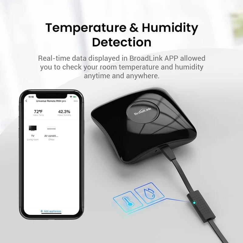 BroadLink RM4 Pro Version Kabelloser Universal Remote Hub mit HTS2 Temperatur- und Feuchtigkeitssensor Smart Home Lösung