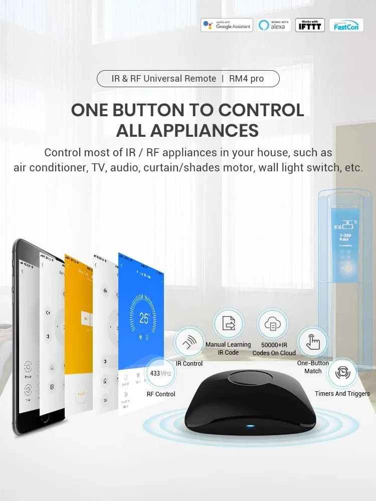 BroadLink RM4 Pro Version Kabelloser Universal Remote Hub mit HTS2 Temperatur- und Feuchtigkeitssensor Smart Home Lösung