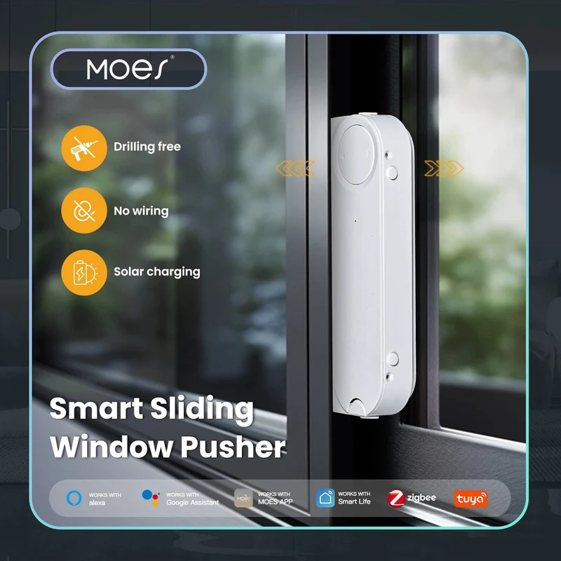 MOES Tuya ZigBee Smart Schiebefensterdrücker Automatischer Öffner Schließer Solarlade-App Fernbedienung Unterstützt Alexa Google Home
