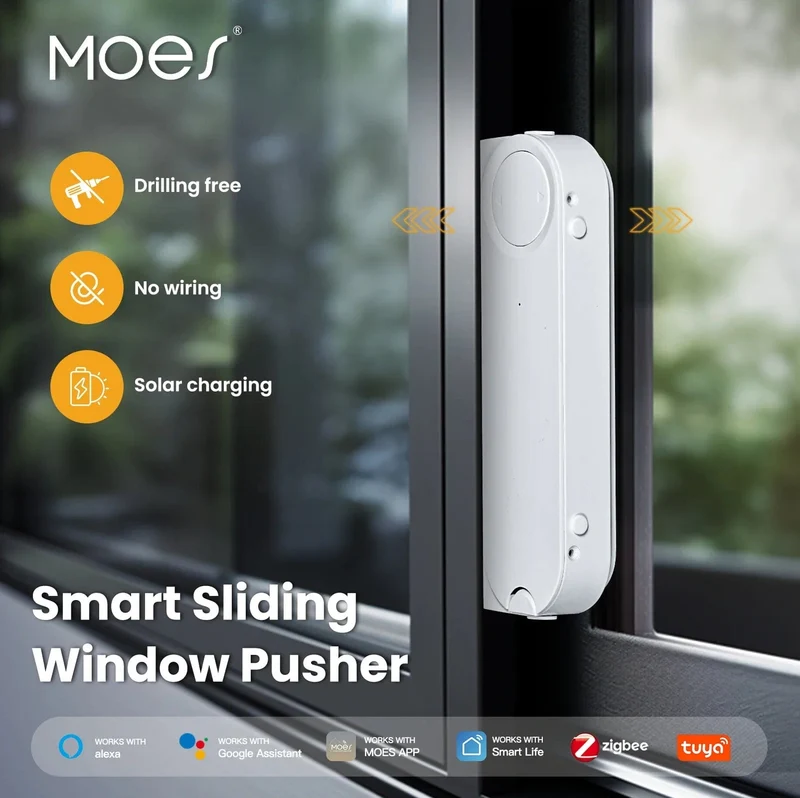 MOES Tuya ZigBee Smart Schiebefensterdrücker Automatischer Öffner Schließer Solarlade-App Fernbedienung Unterstützt Alexa Google Home