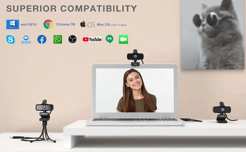 FIFINE 1440p Full HD PC-Webcam mit Mikrofon, Stativ, für USB-Desktop und Laptop, Live-Streaming-Webcam für Videoanrufe-K420