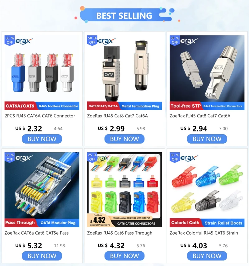 ZoeRax 1 STK Werkzeugloser RJ45 CAT6-Anschluss Ethernet-Abschlussstecker, 23 AWG bis 26 AWG Kabel Internet-Stecker Installation ohne Werkzeug