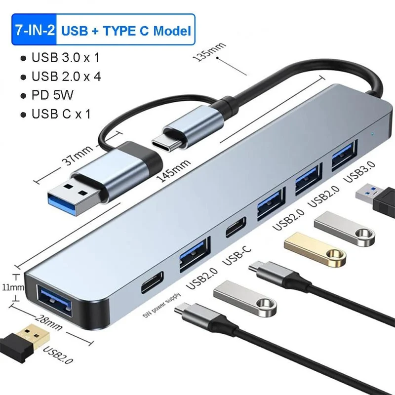 5Gbps USB 3.0 HUB USB C HUB USB C Dockingstation Hochgeschwindigkeitsübertragung OTG Adapter Splitter TYPE-C HUB für Laptop Macbook