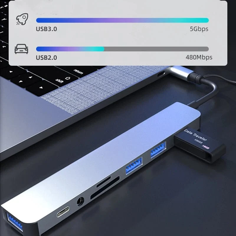5Gbps USB 3.0 HUB USB C HUB USB C Dockingstation Hochgeschwindigkeitsübertragung OTG Adapter Splitter TYPE-C HUB für Laptop Macbook