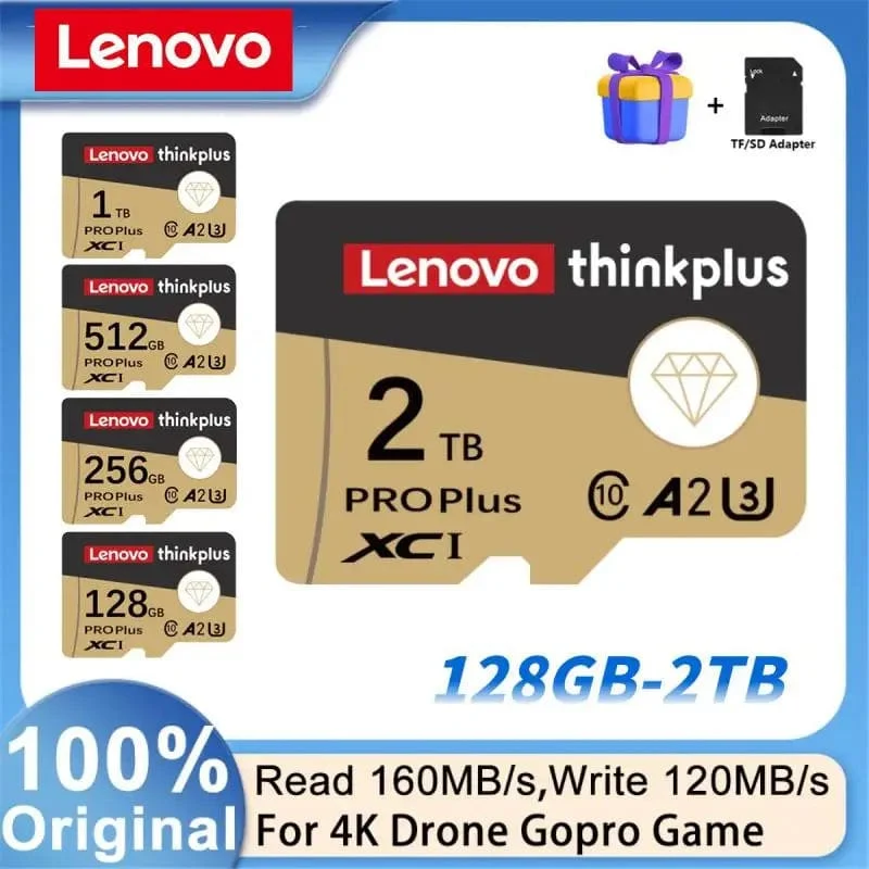 Lenovo 2 TB 1 TB Micro TF/SD-Karte Klasse 10 SD-Karte 256 GB Speicherkarte 128 GB 512 GB TF-Karte Kostenloser Versand für Kameras/Tablet/Drohne
