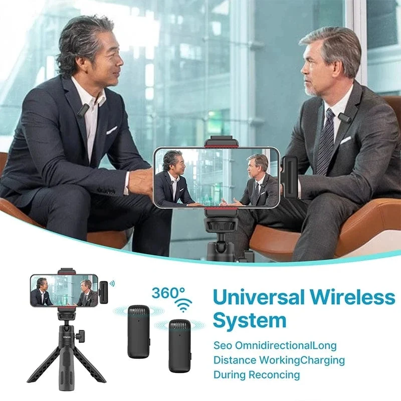 Ulanzi J12 Wireless Lavalier-mikrofon Ansteckmikrofone Set Kurze Videoaufnahme Mini-Mikrofon für iPhone Android Live-Übertragung