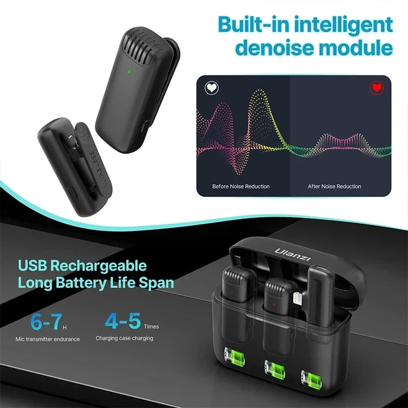 Ulanzi J12 Wireless Lavalier-mikrofon Ansteckmikrofone Set Kurze Videoaufnahme Mini-Mikrofon für iPhone Android Live-Übertragung