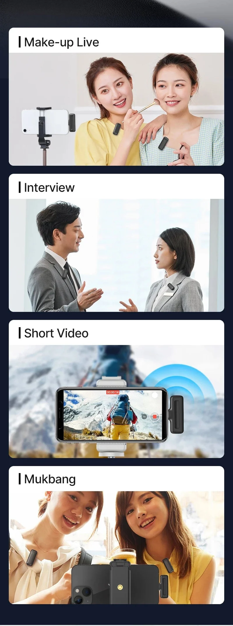 Ulanzi J12 Wireless Lavalier-mikrofon Ansteckmikrofone Set Kurze Videoaufnahme Mini-Mikrofon für iPhone Android Live-Übertragung