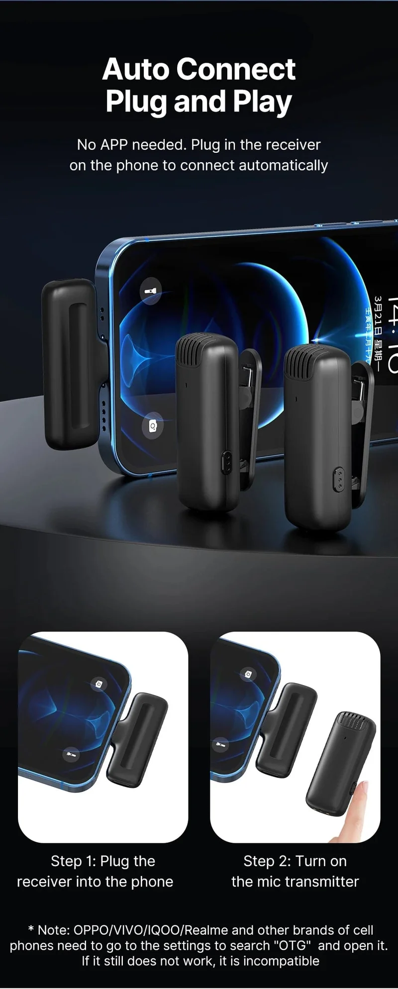 Ulanzi J12 Wireless Lavalier-mikrofon Ansteckmikrofone Set Kurze Videoaufnahme Mini-Mikrofon für iPhone Android Live-Übertragung