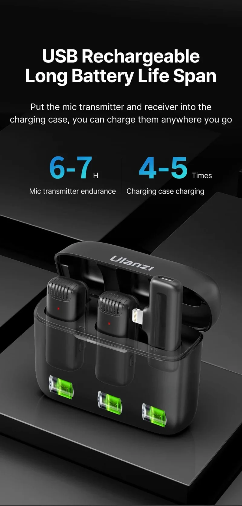 Ulanzi J12 Wireless Lavalier-mikrofon Ansteckmikrofone Set Kurze Videoaufnahme Mini-Mikrofon für iPhone Android Live-Übertragung