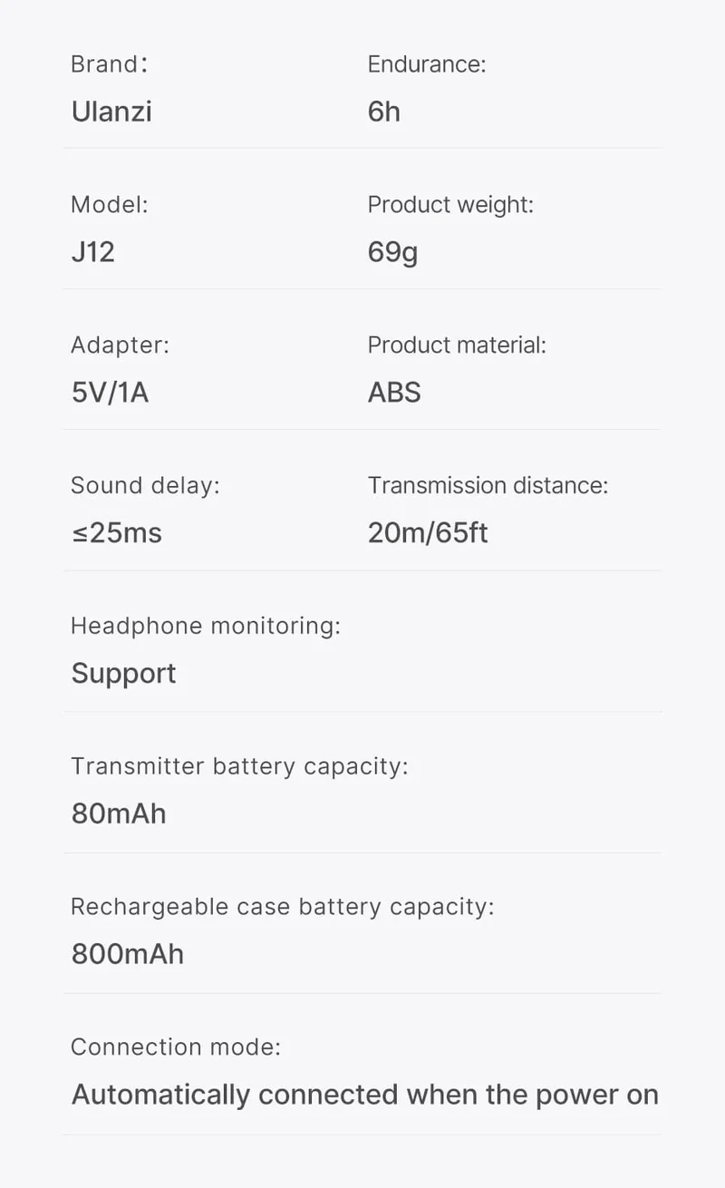 Ulanzi J12 Wireless Lavalier-mikrofon Ansteckmikrofone Set Kurze Videoaufnahme Mini-Mikrofon für iPhone Android Live-Übertragung